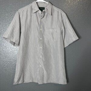 David Taylor Gray Stripe Short Sleeve Button Down Shirt Mens Small